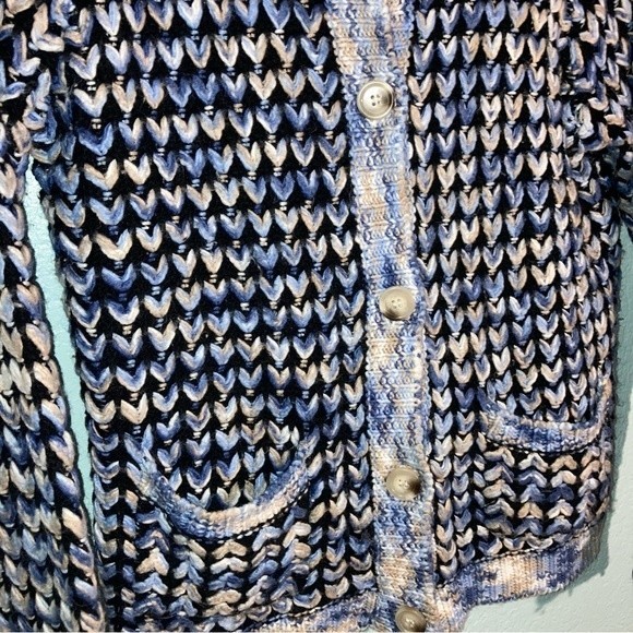 C&K Designs Beautiful Vintage Large Knit Blue Cream Sweater Jacket Size XL - Picture 4 of 5